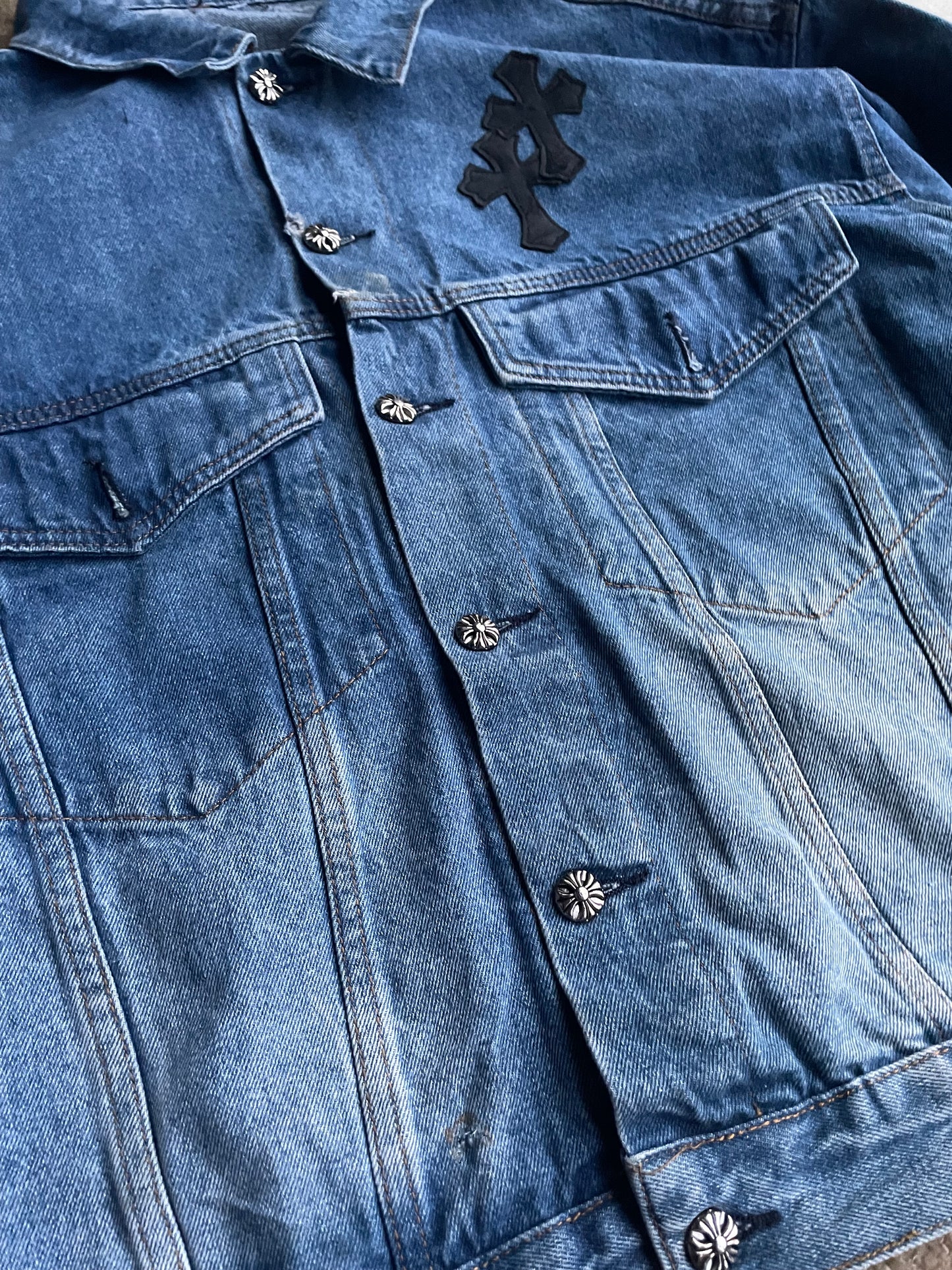 Chrome Hearts Leather Cross Patch Denim Jacket