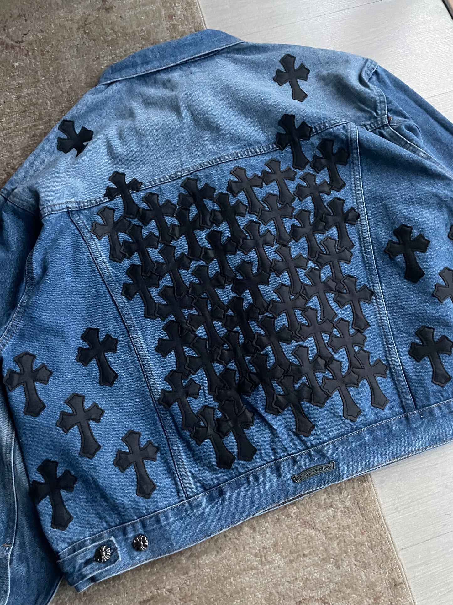 Chrome Hearts Leather Cross Patch Denim Jacket