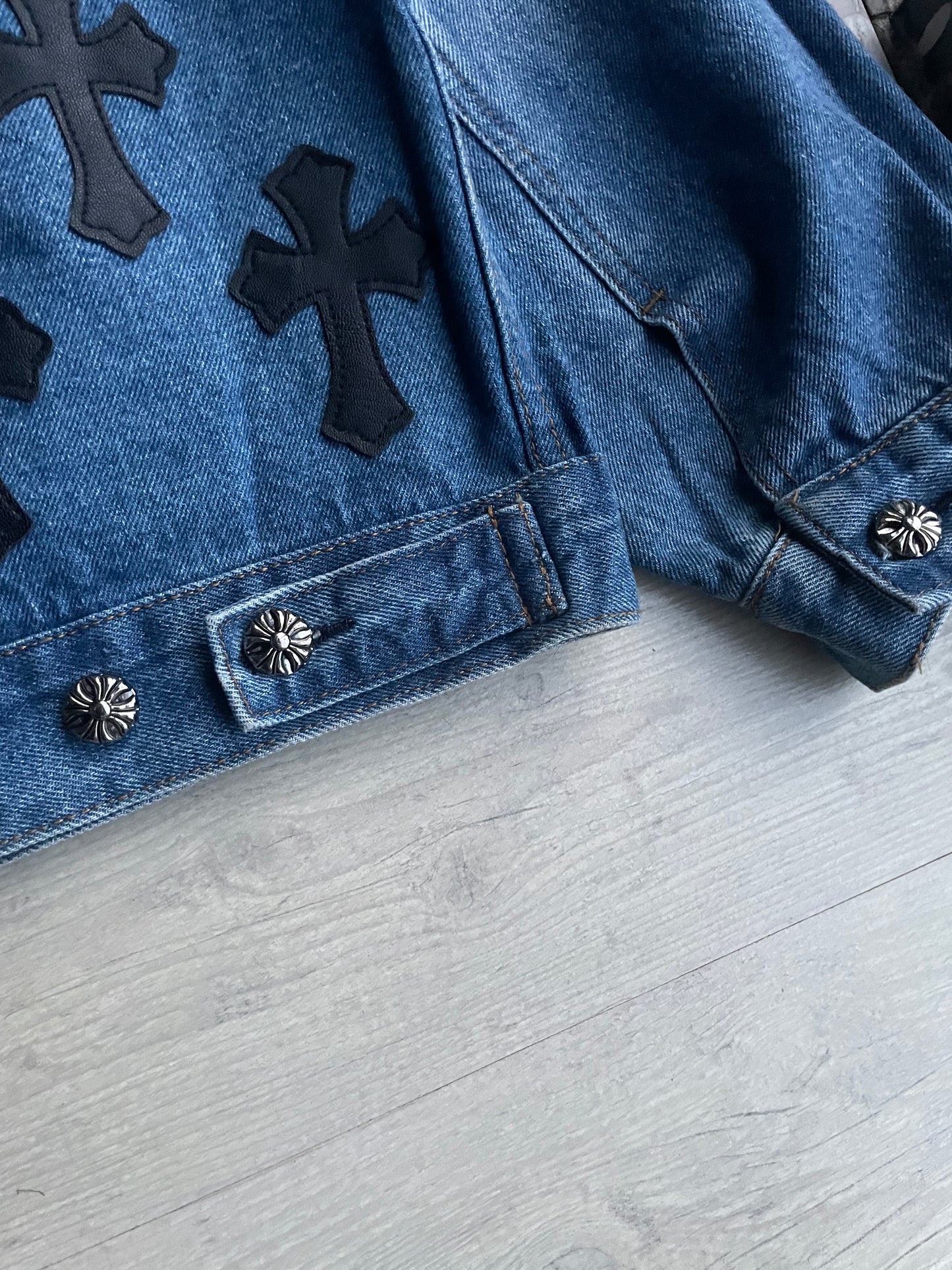 Chrome Hearts Leather Cross Patch Denim Jacket