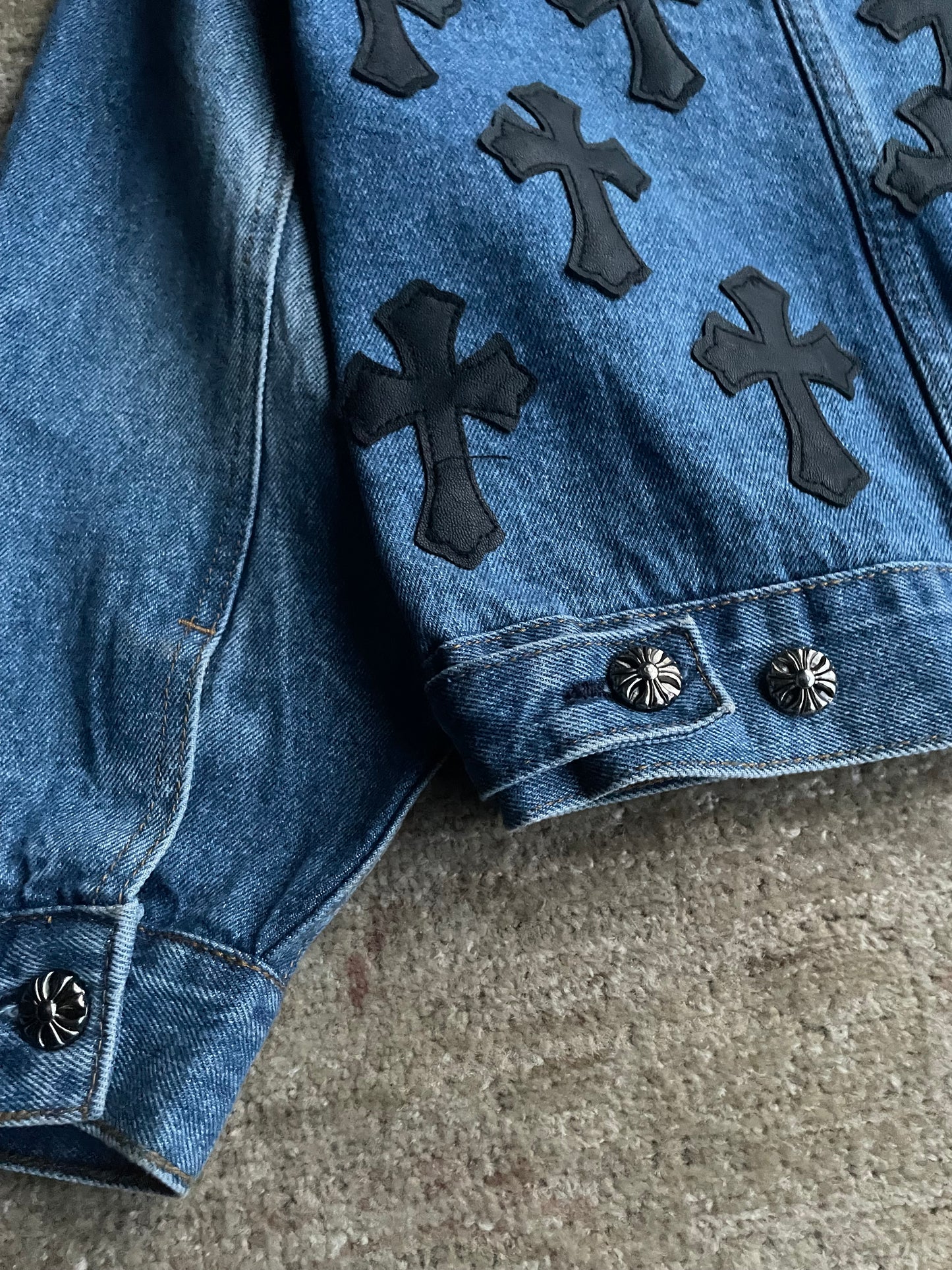 Chrome Hearts Leather Cross Patch Denim Jacket