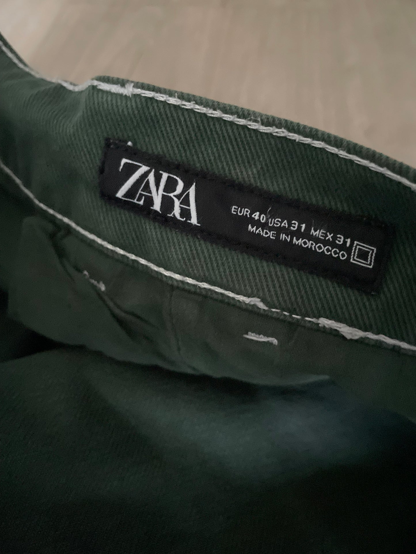 Zara Denim Double Knee Green Jeans