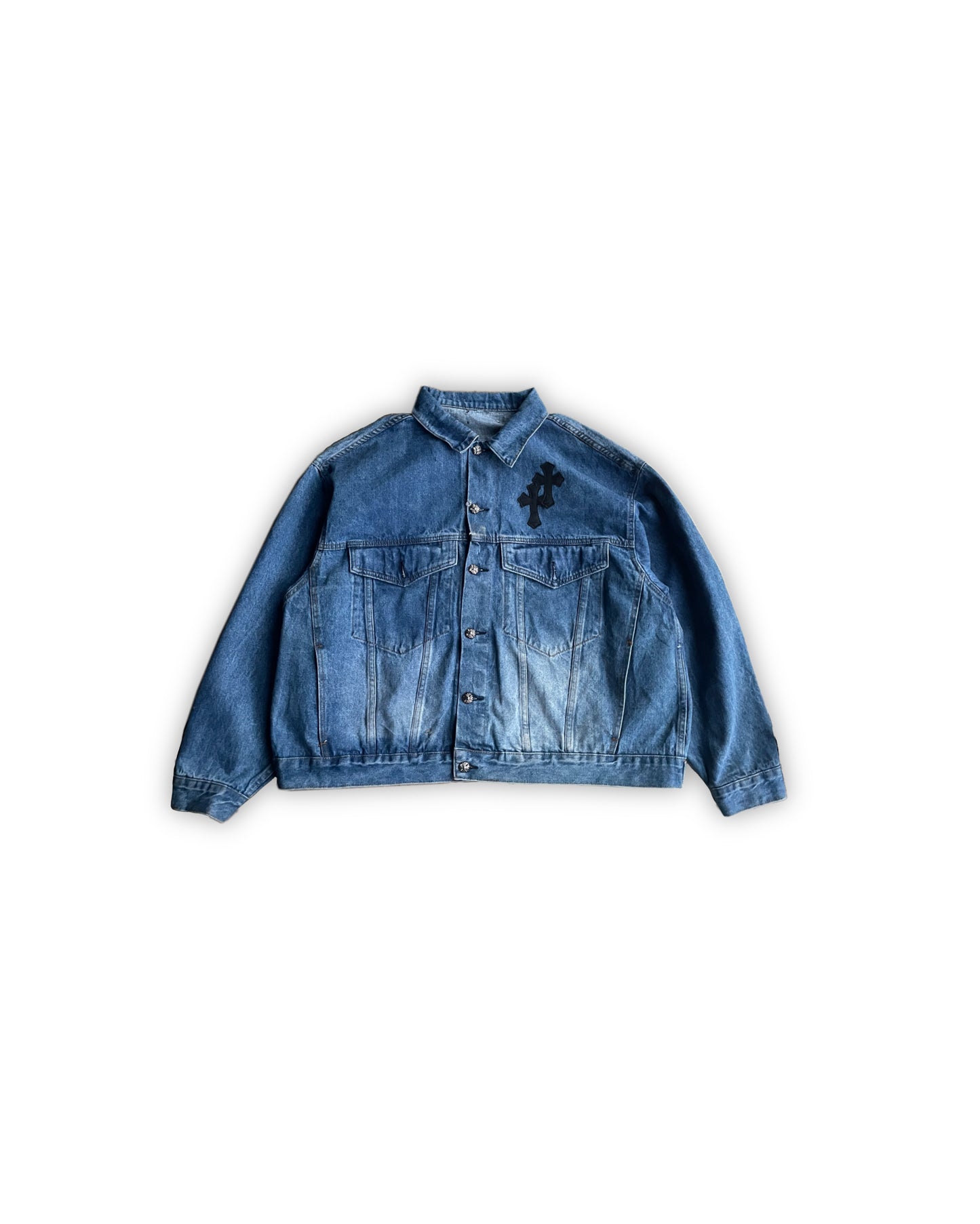 Chrome Hearts Leather Cross Patch Denim Jacket