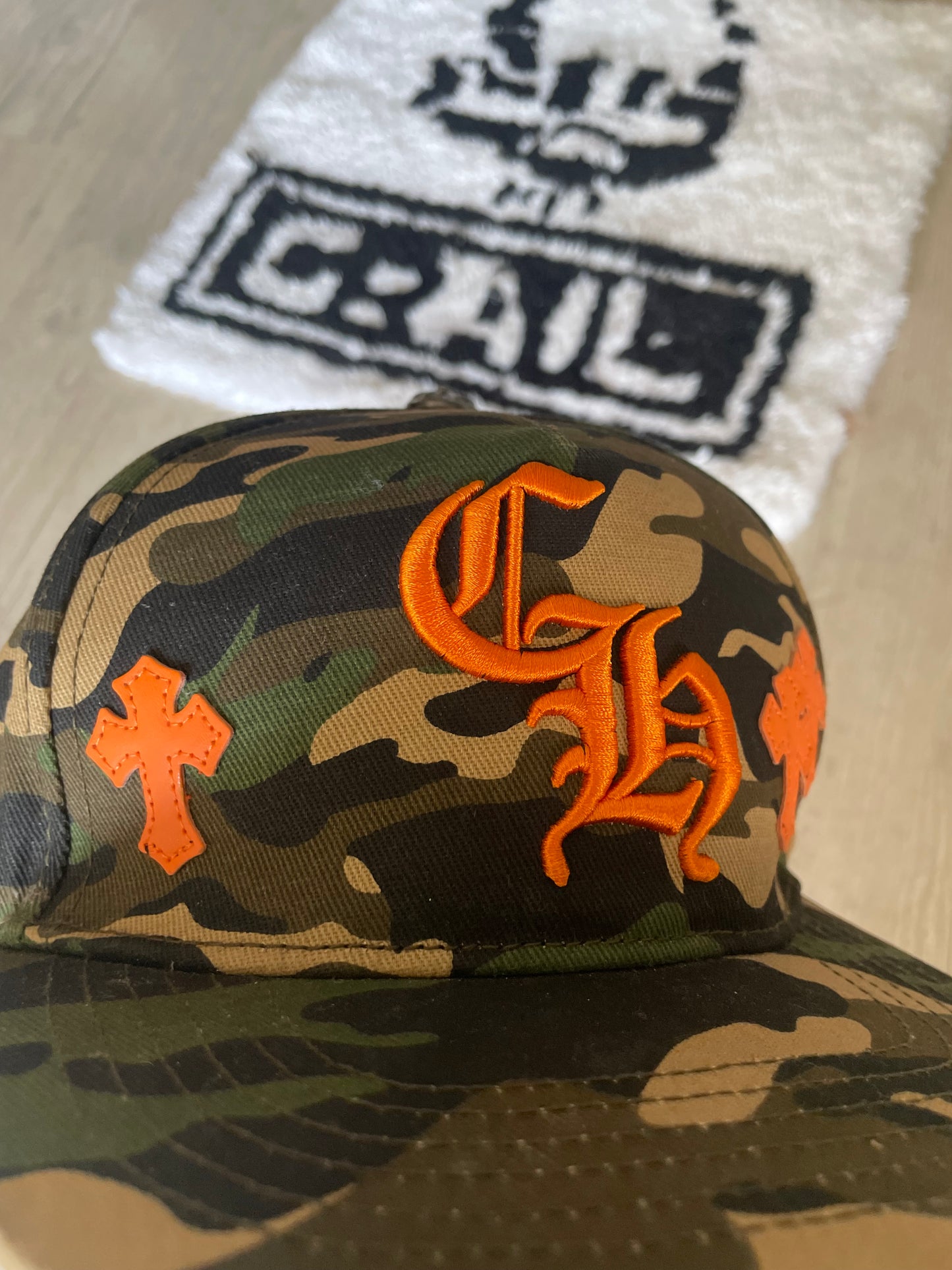 Chrome Hearts Camo and Orange Crosses Cap
