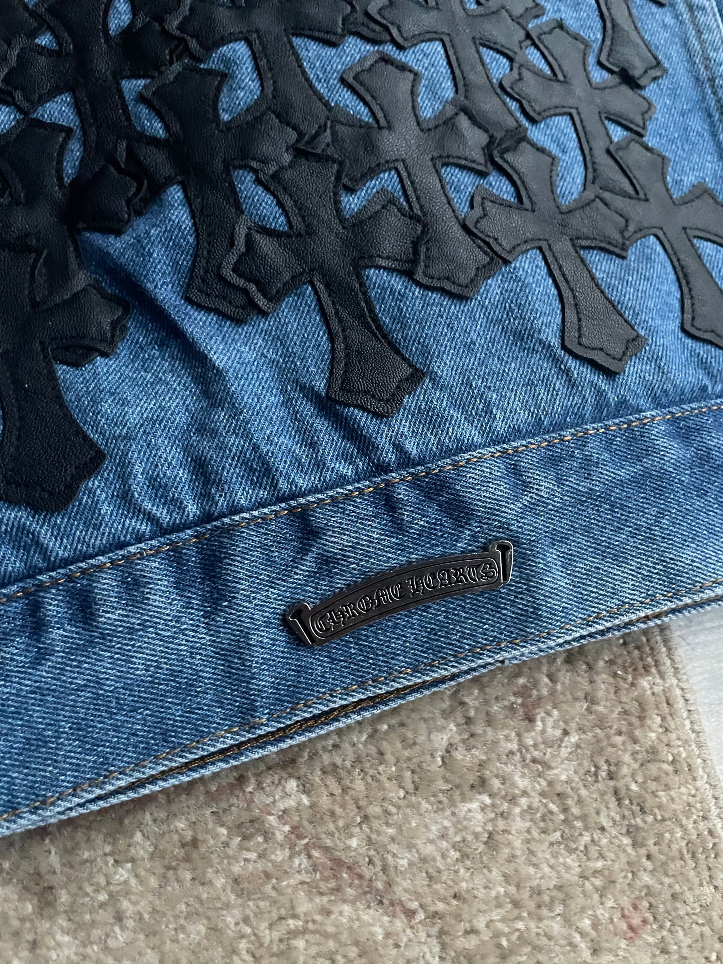Chrome Hearts Leather Cross Patch Denim Jacket