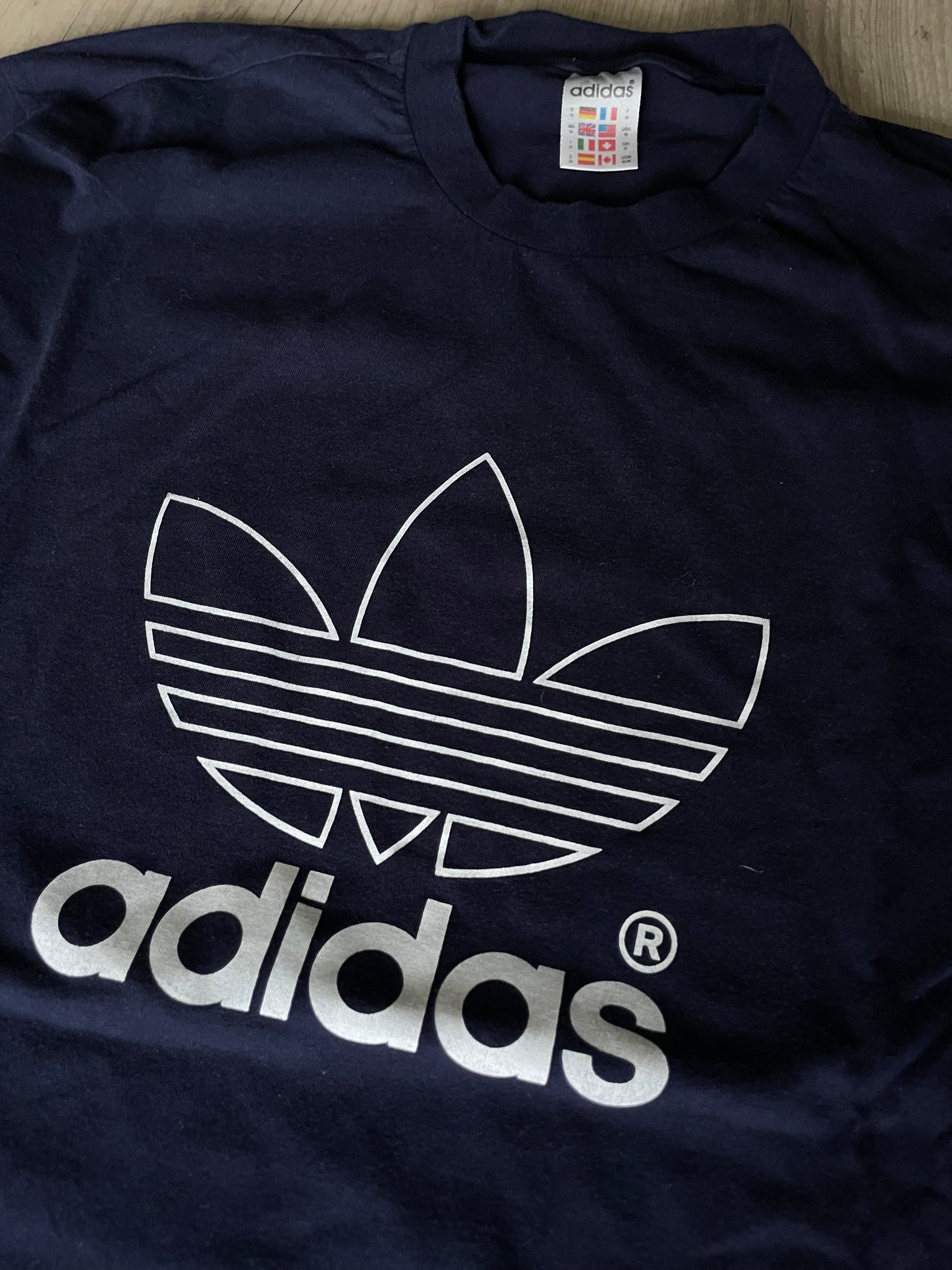 Adidas Navy Trefoil Logo Vintage T-shirt