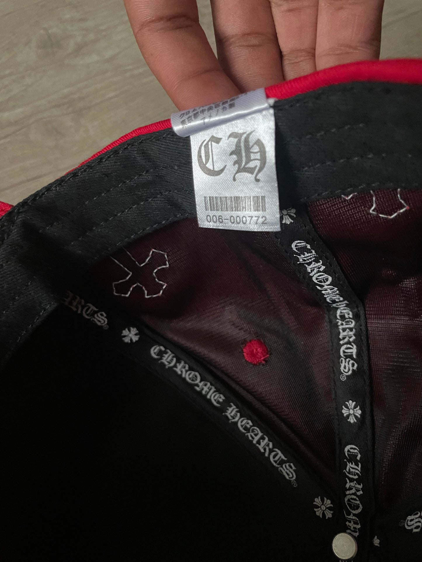 Chrome Hearts Red Leather Crosses Cap