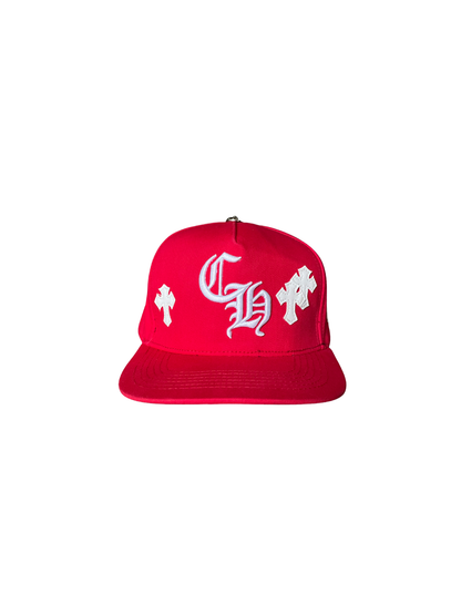 Chrome Hearts Red Leather Crosses Cap