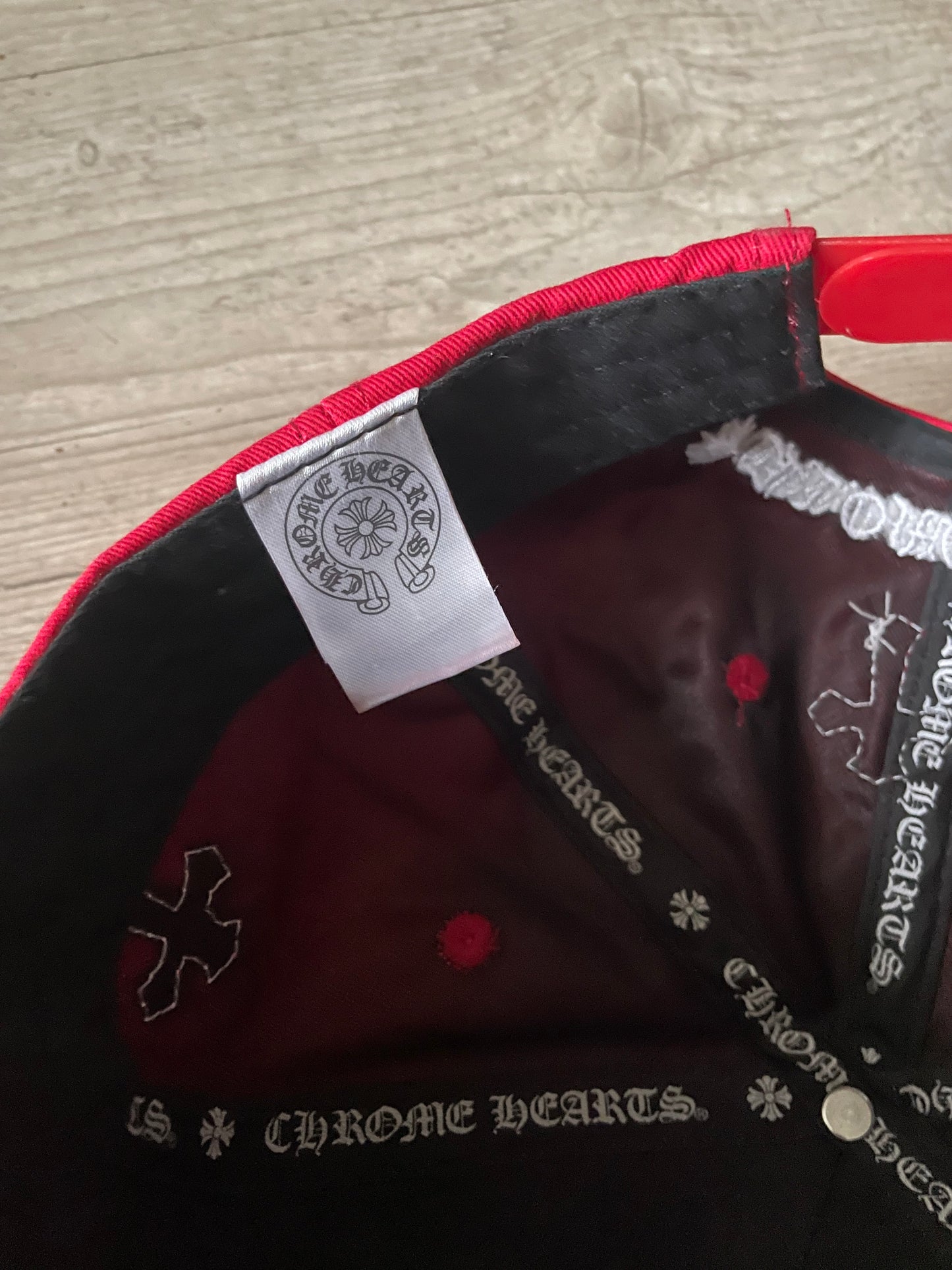 Chrome Hearts Red Leather Crosses Cap
