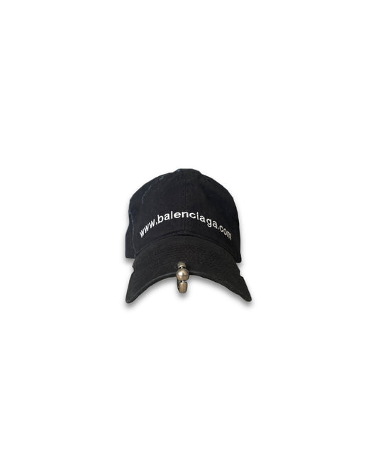 Balenciaga Bal.Com Front Piercing Black Faded Cap