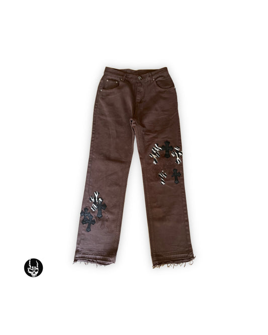 Chrome Hearts Brown Leopard Cross Patch Jeans