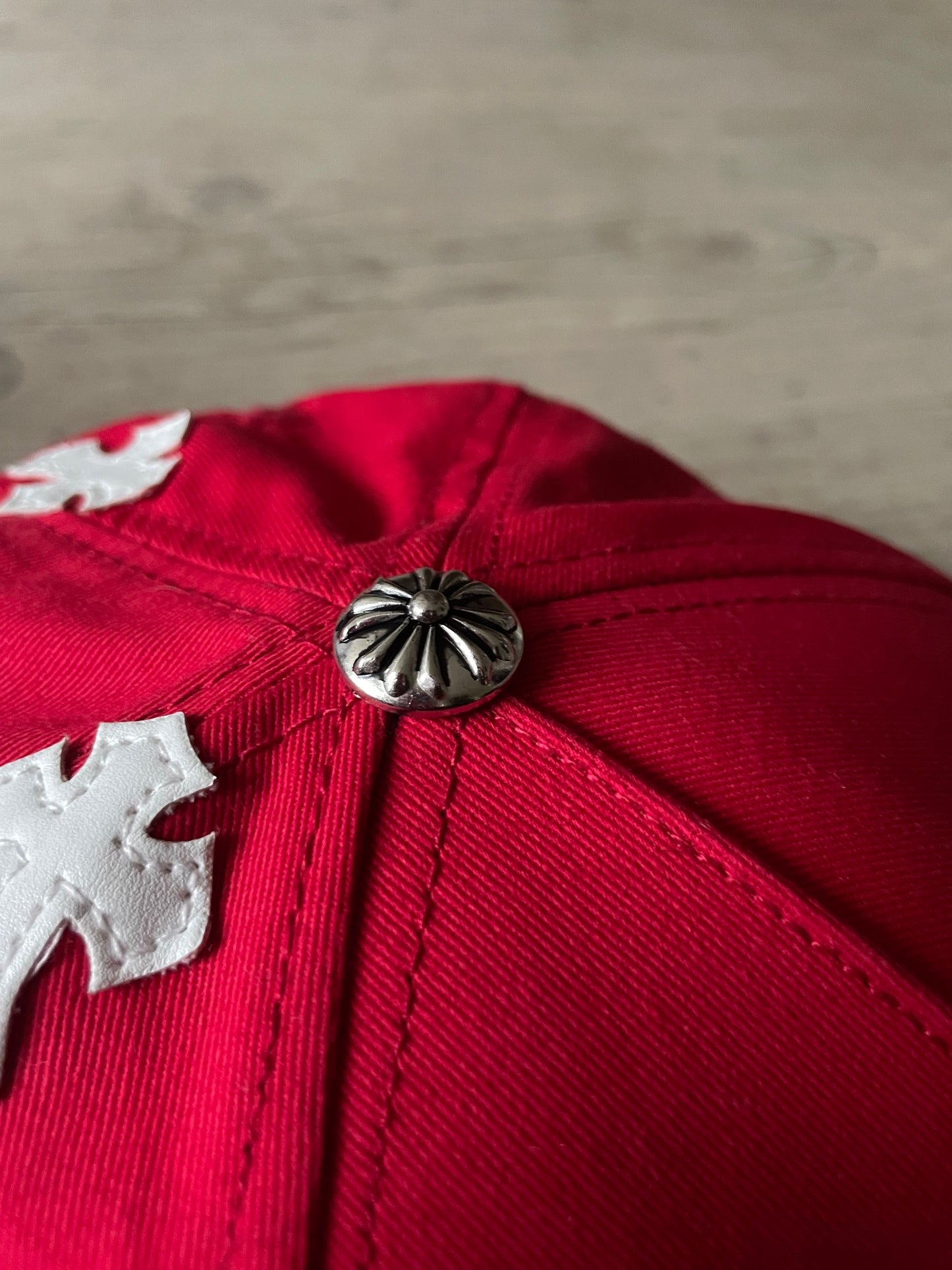 Chrome Hearts Red Leather Crosses Cap