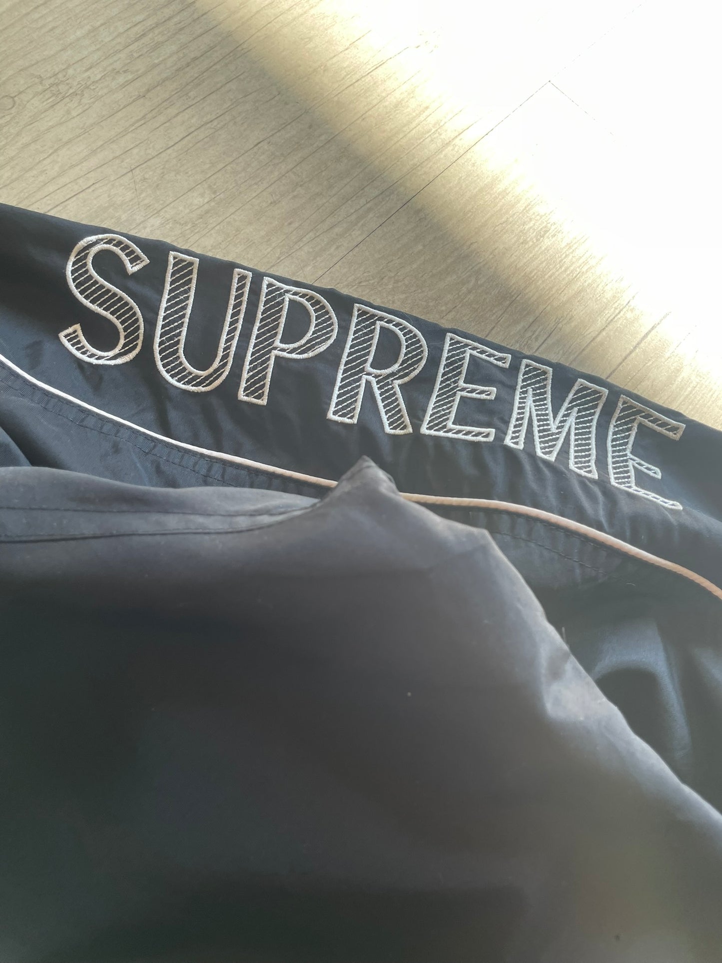 Supreme Black Striped Logo Windbreaker SS17